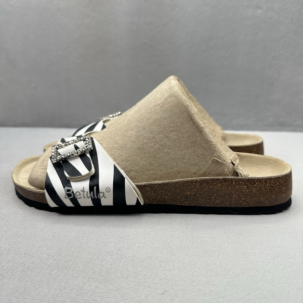 Birkenstock Betula Womens Size 7 Slide Sandals Zebra Striped Rhinestone Buckle - Picture 3 of 8